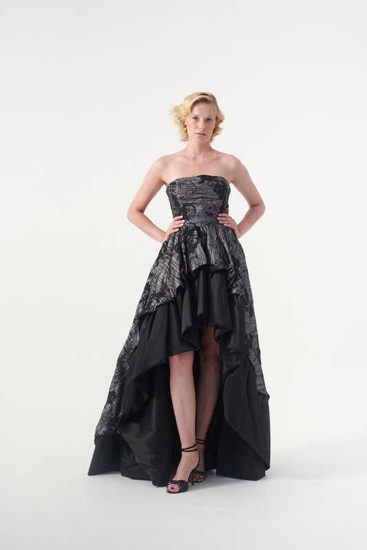 Jacquard and Taffeta Balloon Gown