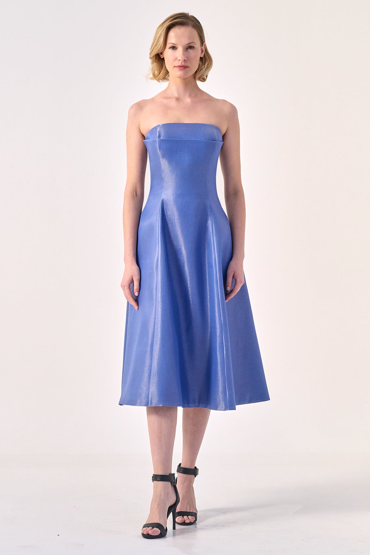 Modern Poise: The Strapless A-Line Midi Dress