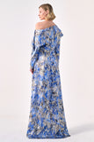 Asymmetrical Off-Shoulder Gown With Textured Print