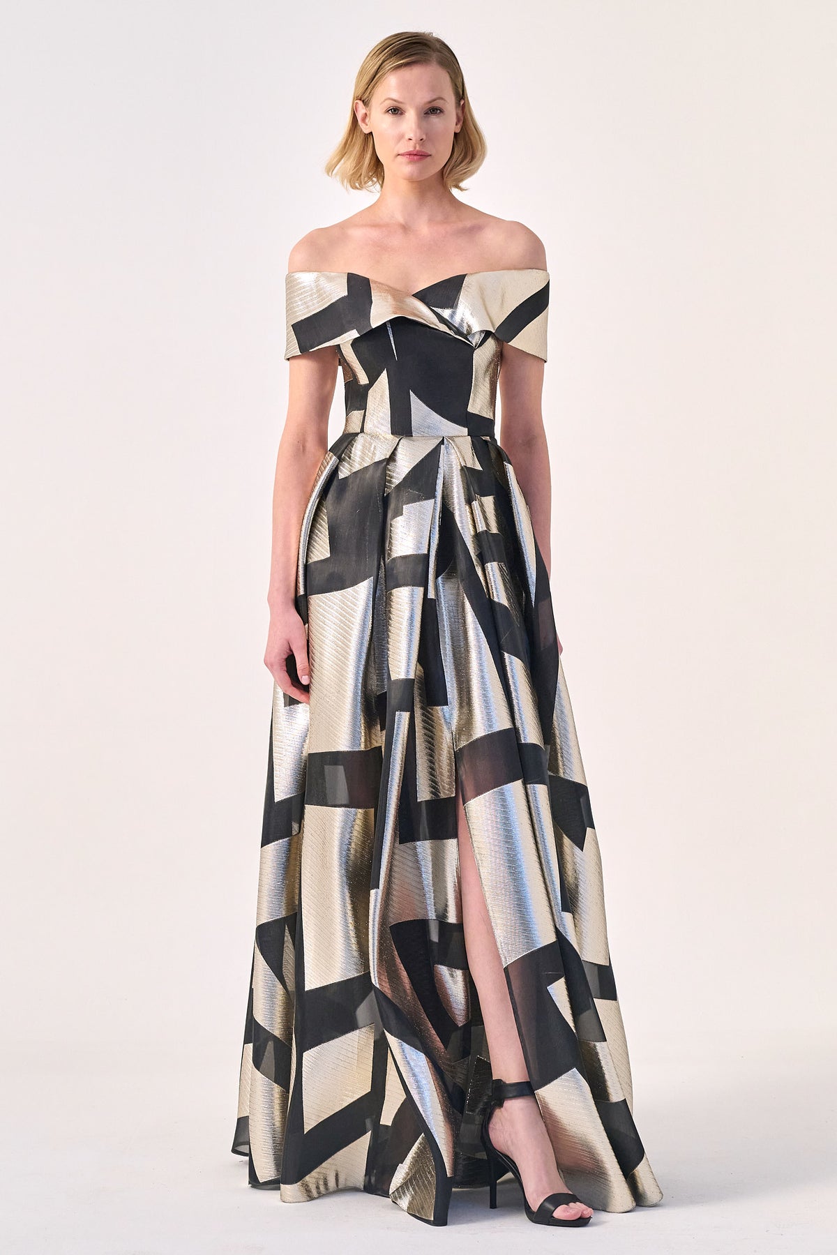 Architectural Elegance: The Off-Shoulder Geometric Gown