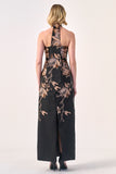 Elegant Halter Gown with Floral Embroidery