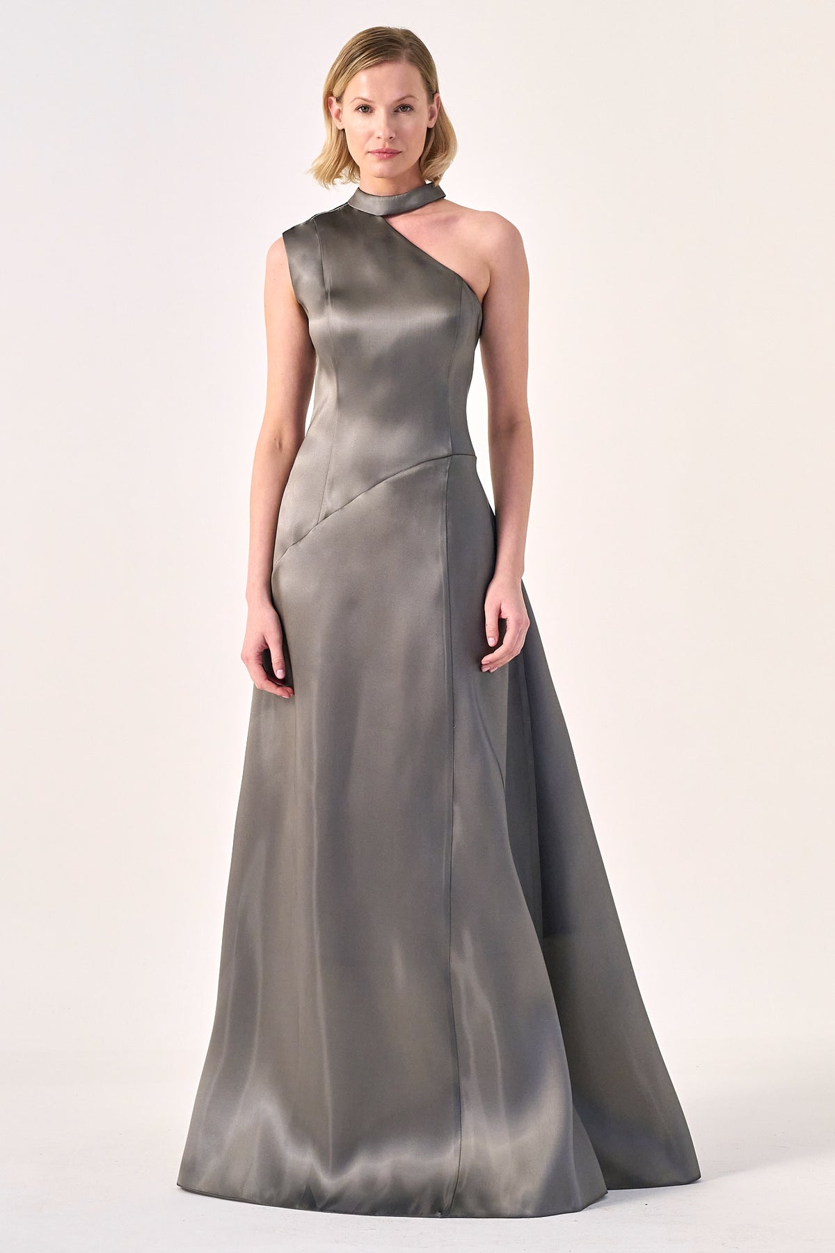 Asymmetrical High-Neck Gown