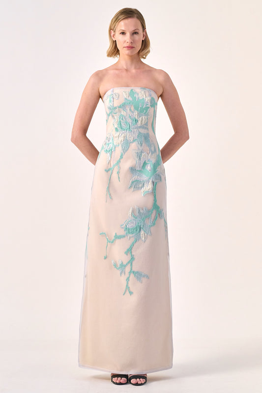 Strapless Floral Embroidered Gown