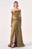 Sculptural Off-Shoulder Gown with Draped Detailing