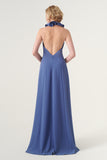 Open-Back Ruffled Halter Neckline  A-Line Dress