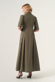 Double-breasted long-sleeve tie belt detail A-line soft brocade coat