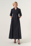 Double-breasted long-sleeve tie belt detail A-line soft brocade coat