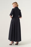 Double-breasted long-sleeve tie belt detail A-line soft brocade coat