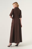 Double-breasted long-sleeve tie belt detail A-line soft brocade coat