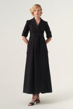 Double-breasted long-sleeve tie belt detail A-line soft brocade coat