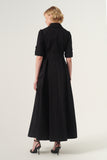 Double-breasted long-sleeve tie belt detail A-line soft brocade coat