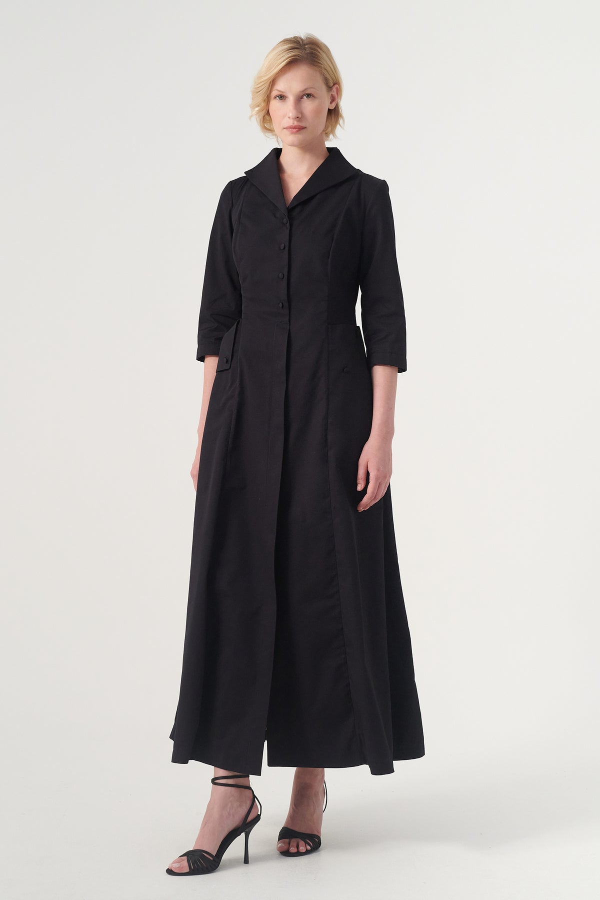 Long-sleeve A-line soft brocade coat