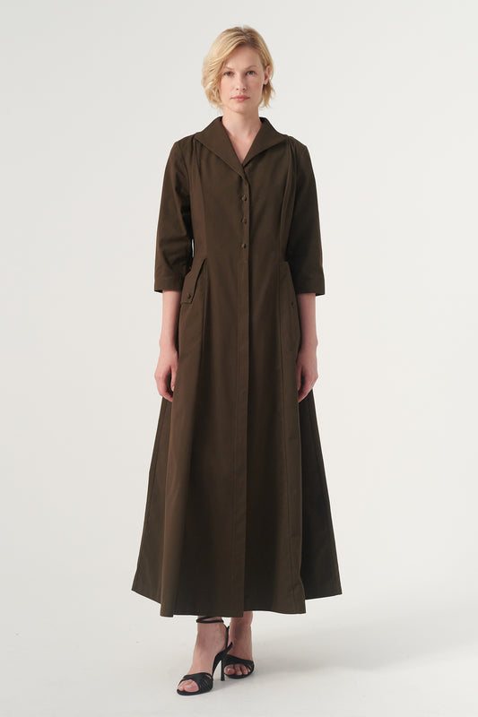 Long-sleeve A-line soft brocade coat