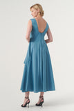 Scoop Neck, Open Back, Asymmetric Hem With Slit Detail Fit And Flare Midi Length Dress