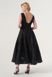 Scoop Neck, Open Back, Asymmetric Hem With Slit Detail Fit And Flare Midi Length Dress