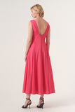 Scoop Neck, Open Back, Asymmetric Hem With Slit Detail Fit And Flare Midi Length Dress