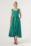 Scoop Neck, Open Back, Asymmetric Hem With Slit Detail Fit And Flare Midi Length Dress