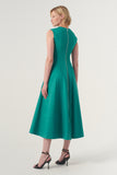 Jewel neckline midi-length A-line dress