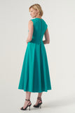 Jewel neckline midi-length A-line dress