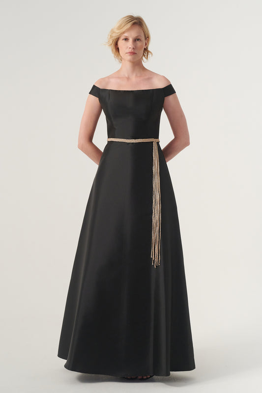 Off-shoulder Fil-coupe and Taffeta Long Dress