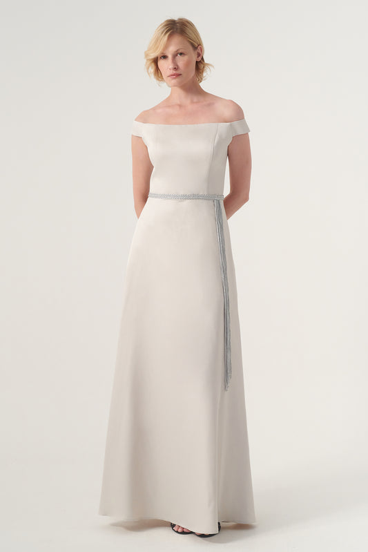 Off-shoulder Fil-coupe and Taffeta Long Dress