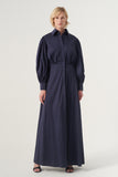 High-Volume Sleeved Cotton Long Dress