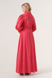 High-Volume Sleeved Cotton Long Dress