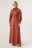 High-Volume Sleeved Cotton Long Dress