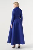 Double-breasted long-sleeve tie belt detail A-line soft brocade coat