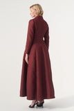 Double-breasted long-sleeve tie belt detail A-line soft brocade coat