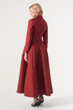 Double-breasted long-sleeve tie belt detail A-line soft brocade coat