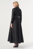 Double-breasted long-sleeve tie belt detail A-line soft brocade coat