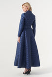 Double-breasted long-sleeve tie belt detail A-line soft brocade coat