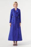 Double-breasted long-sleeve tie belt detail A-line soft brocade coat