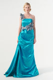 3D Flower Detailed Taffeta Gown