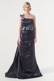 3D Flower Detailed Taffeta Gown