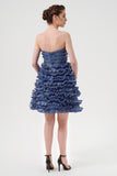 Strapless Fitted Waist Ruffled Mini Tulle Dress