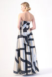 Geometric Strapless Silver and Black Gown