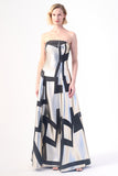 Geometric Strapless Silver and Black Gown