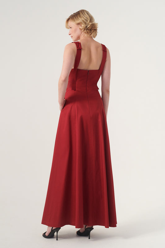 Square Neckline Fit and Flare Long Gown