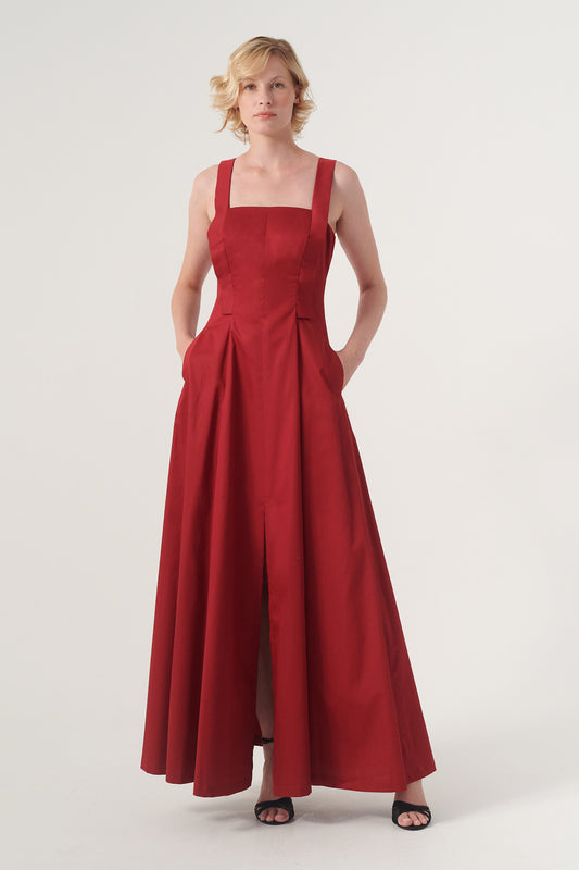 Square Neckline Fit and Flare Long Gown