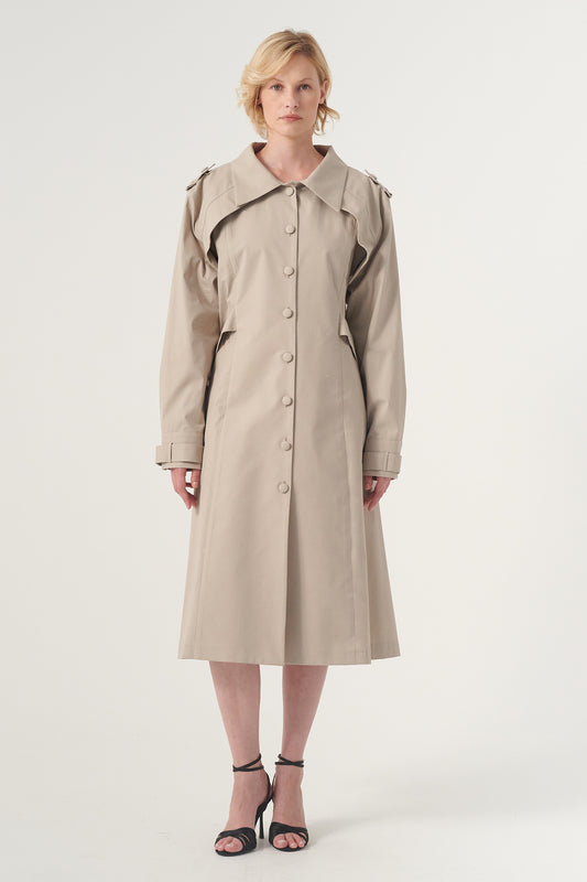 Long-sleeve A-line soft brocade coat