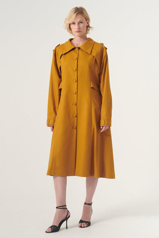 Long-sleeve A-line soft brocade coat