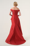 Portrait neckline pleated bodice floor-length mermaid gown