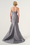 Strapless neck layered peplum detail, long mermaid gown