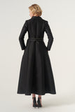 Double-breasted long-sleeve tie belt detail A-line soft brocade coat