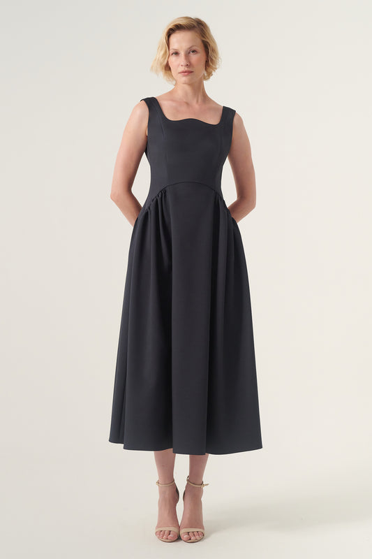 Square neck A-line midi dress