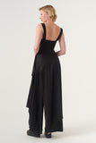 Overskirt Jumpsuit attached belt Wide leg pants Invisible side zipper and hook