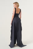 Overskirt Jumpsuit attached belt Wide leg pants Invisible side zipper and hook