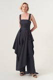 Overskirt Jumpsuit attached belt Wide leg pants Invisible side zipper and hook